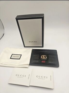 Gucci Black Card Holder Wallet GG Logo with Box and Dust Bag